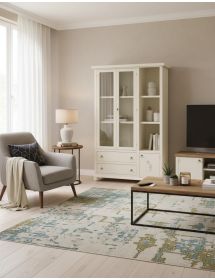 VETRINA LIBRERIA IN LEGNO 3 PORTE AVORIO DECORATO 120X40X190
