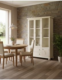 VETRINA LIBRERIA IN LEGNO 3 PORTE AVORIO DECORATO 120X40X190