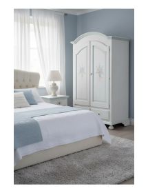 Armadio shabby 2 porte legno bianco anticato filo azzurro 125x61x200