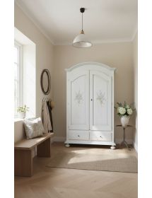 Armadio shabby 2 porte legno bianco anticato filo azzurro 125x61x200