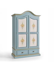 ARMADIO CLASSICO IN LEGNO BICOLORE AZZURRO E DECORI L.122 P.60 H.200