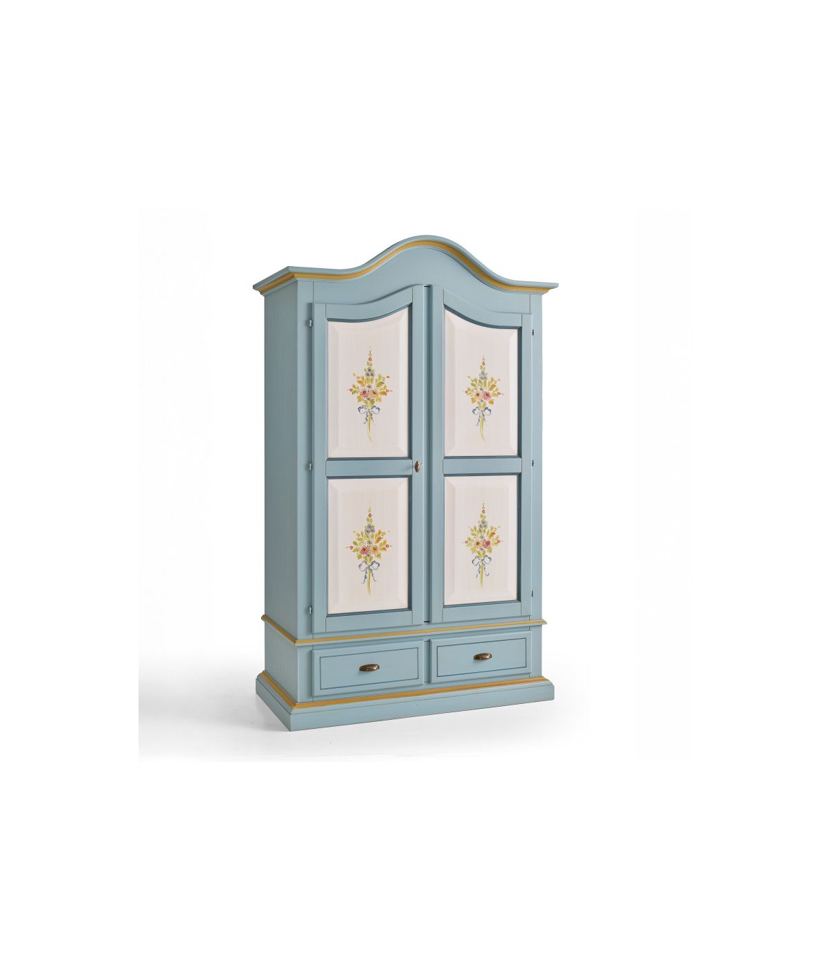 ARMADIO CLASSICO IN LEGNO BICOLORE AZZURRO E DECORI L.122 P.60 H.200