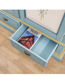 ARMADIO CLASSICO IN LEGNO BICOLORE AZZURRO E DECORI L.122 P.60 H.200