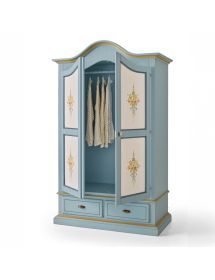 ARMADIO CLASSICO IN LEGNO BICOLORE AZZURRO E DECORI L.122 P.60 H.200