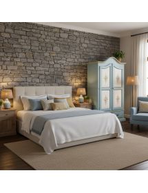 ARMADIO CLASSICO IN LEGNO BICOLORE AZZURRO E DECORI L.122 P.60 H.200