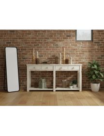 BANCONE 4 CASSETTI LEGNO SHABBY BIANCO SPIGOLATO 200x50x90