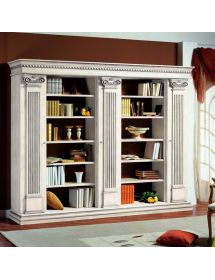 LIBRERIA CLASSICA 3 PORTE E 22 RIPIANI LEGNO BIANCO ANTICATO 306X52X240