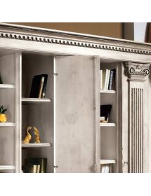 LIBRERIA CLASSICA 3 PORTE E 22 RIPIANI LEGNO BIANCO ANTICATO 306X52X240