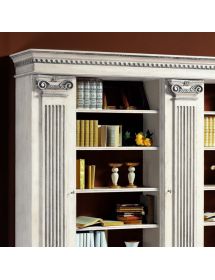 LIBRERIA CLASSICA 3 PORTE E 22 RIPIANI LEGNO BIANCO ANTICATO 306X52X240