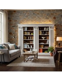 LIBRERIA CLASSICA 3 PORTE E 22 RIPIANI LEGNO BIANCO ANTICATO 306X52X240