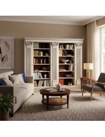 LIBRERIA CLASSICA 3 PORTE E 22 RIPIANI LEGNO BIANCO ANTICATO 306X52X240