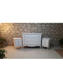 Gruppo 1 Cassettiera 2 Comodini legno shabby bianco opaco