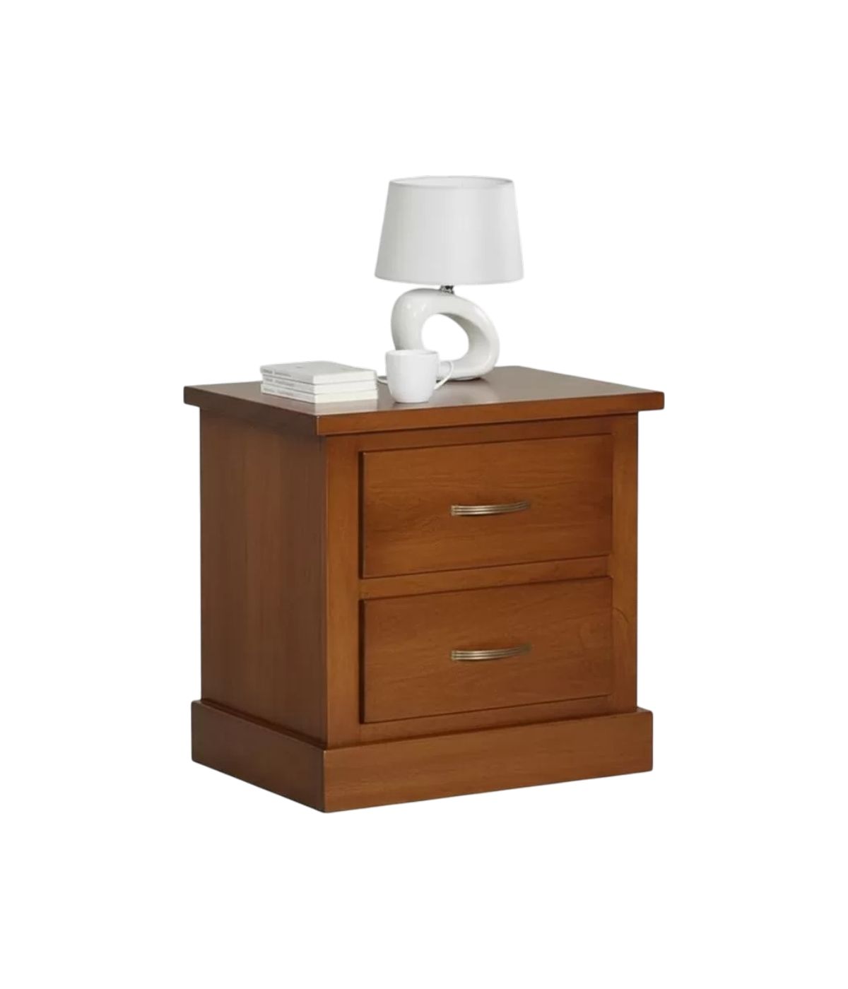 Comodino 2 Cassetti In Legno Massiccio Arte Povera Noce Bassano 53x36X59