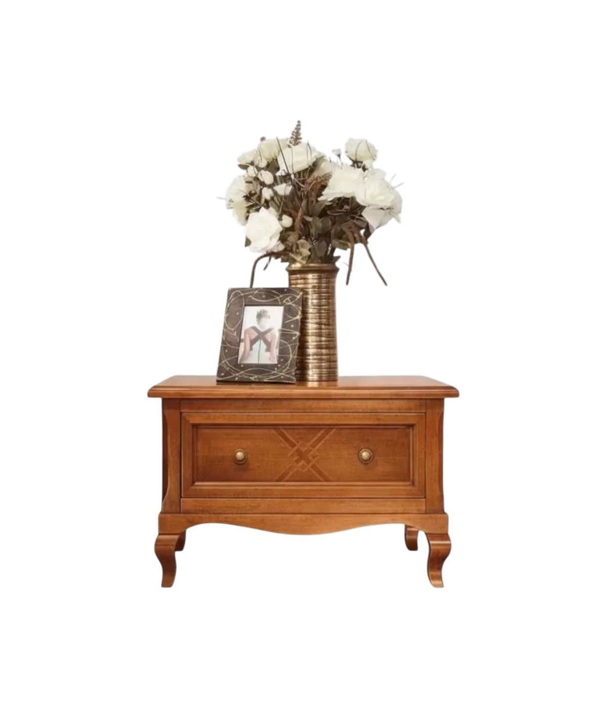 MOBILI 2G - Comodino classico 1 cassetto Legno intarsiato bassano 62x43x41 vista frontale