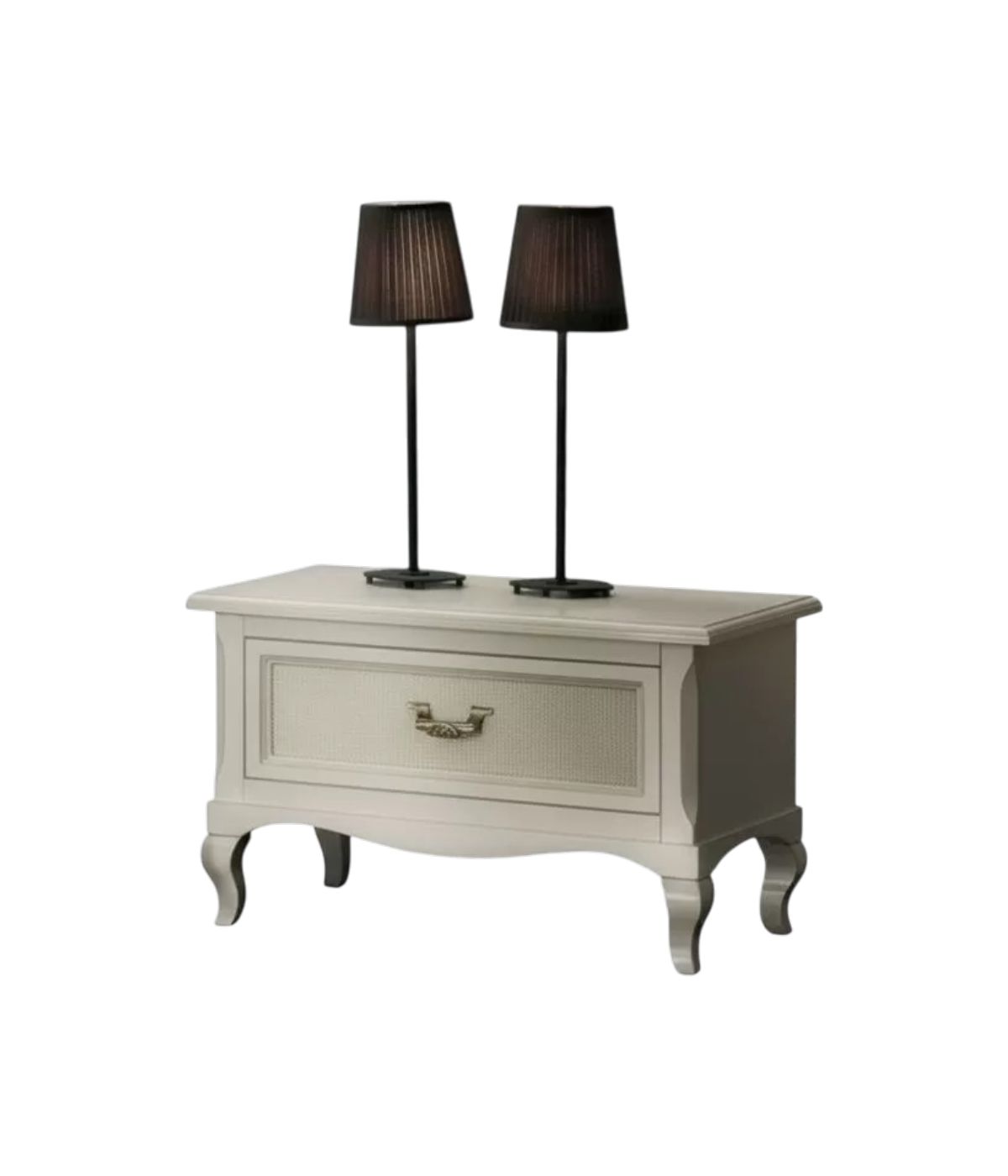 Comodino 1 cassetto paglia di vienna Legno bianco invecchiato Shabby 62x43x41