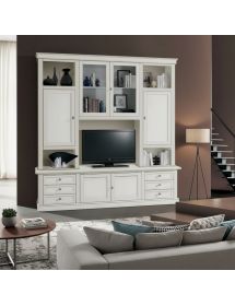 Parete attrezzata classica in legno bianco 200x50x227