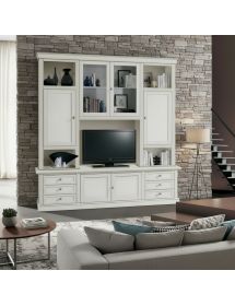 Parete attrezzata classica in legno bianco 200x50x227