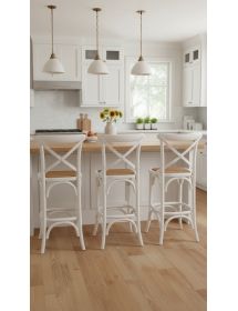 Sgabello Cross Bistrot Shabby bianco Legno Olmo Seduta Rivestita Ra...
