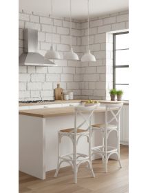 Sgabello Cross Bistrot Shabby bianco Legno Olmo Seduta Rivestita Ra...