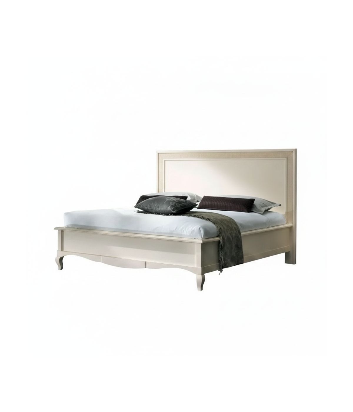 Letto matrimoniale Classico imbottito Legno Bianco invecchiato shabby 182x211x130