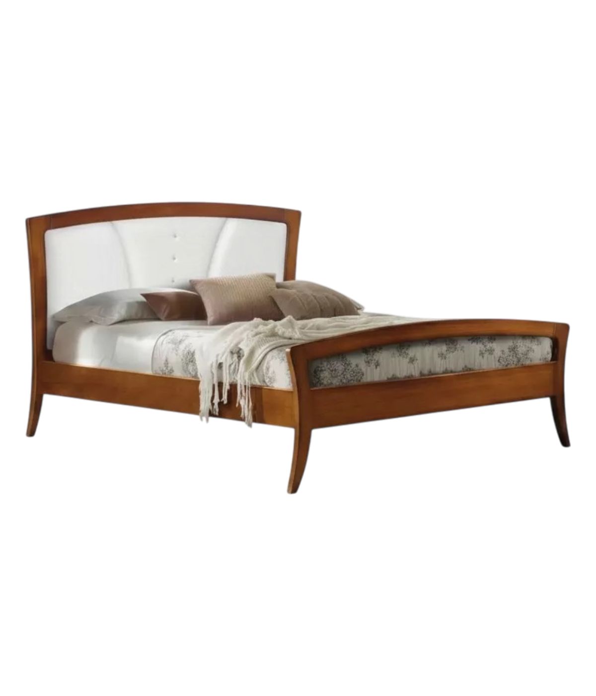 Letto classico legno sagomato tinta noce testata ecopelle 184x210x120