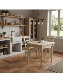 Set tavolo quadrato avorio anticato 80x80 90x90 100x100 allungabile con 4 sedie seduta paglia