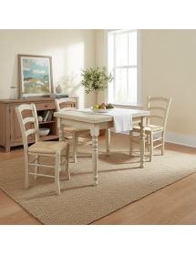 Set tavolo quadrato avorio anticato 80x80 90x90 100x100 allungabile con 4 sedie seduta paglia