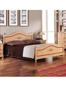 LETTO SAGOMATO MATRIMONIALE AVORIO ANTICO FILO ROSSO IN LEGNO (1424)