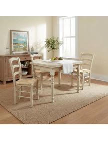 Set 2 sedie legno shabby avorio anticato seduta paglia 43x46x89