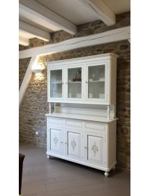 Cristalliera napoletana 3 porte in legno shabby bianco anticato decorato 150x43x208