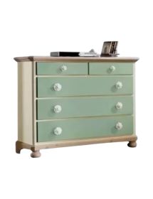 MOBILI 2G - COMO 5 CASSETTI IN LEGNO VERDE E MIELE L.118 P.52 H.99