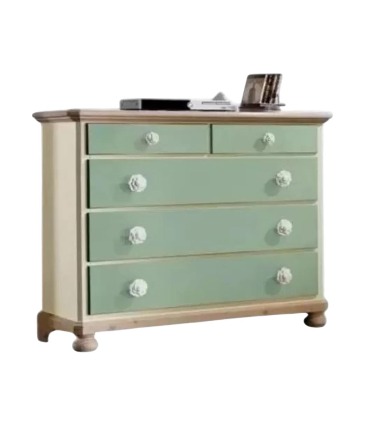 MOBILI 2G - COMO 5 CASSETTI IN LEGNO VERDE E MIELE L.118 P.52 H.99