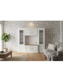 PARETE ATTREZZATA PORTA TV CLASSICA IN LEGNO SHABBY BIANCO/NOCE 250...