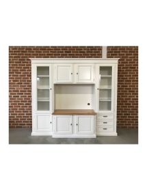 PARETE ATTREZZATA PORTA TV CLASSICA IN LEGNO SHABBY BIANCO/NOCE 250...