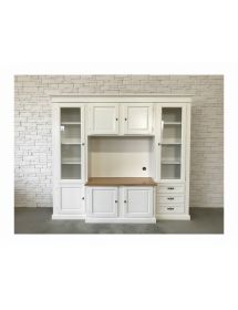 PARETE ATTREZZATA PORTA TV CLASSICA IN LEGNO SHABBY BIANCO/NOCE 250...