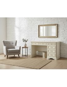 SCRIVANIA SHABBY 6 CASSETTI LEGNO BIANCO/ORO/ARGENTO L.140 P.85 H.82