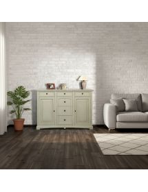 CREDENZONE LEGNO 2 PORTE 6 CASSETTI AVORIO ANTICATO L.170 P.46 H.116