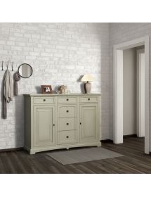 CREDENZONE LEGNO 2 PORTE 6 CASSETTI AVORIO ANTICATO L.170 P.46 H.116
