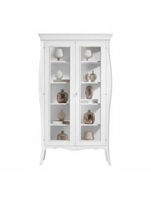 Vetrina 2 porte bombata legno shabby bianco 115x48x204