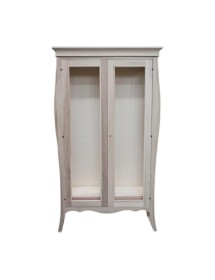 Vetrina 2 porte bombata legno shabby bianco anticato 115x48x204