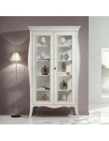 Vetrina 2 porte bombata legno shabby bianco anticato 115x48x204