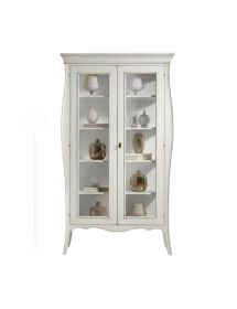 Vetrina 2 porte bombata legno shabby bianco anticato 115x48x204