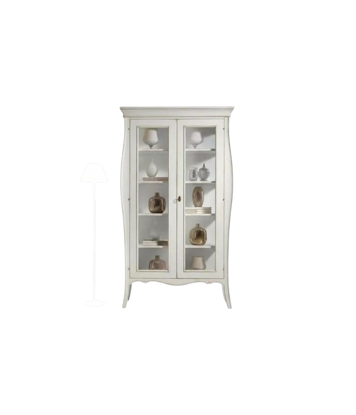 Vetrina 2 porte bombata legno shabby bianco anticato 115x48x204