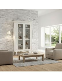 Vetrina 2 porte bombata legno shabby bianco anticato 115x48x204