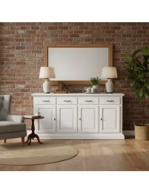 MADIA CREDENZA SHABBY CHIC IN LEGNO MASSELLO 4 PORTE BIANCO CONSUMA...