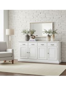 MADIA CREDENZA SHABBY CHIC IN LEGNO MASSELLO 4 PORTE BIANCO CONSUMA...