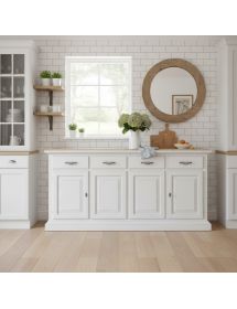 MADIA CREDENZA SHABBY CHIC IN LEGNO MASSELLO 4 PORTE BIANCO CONSUMA...