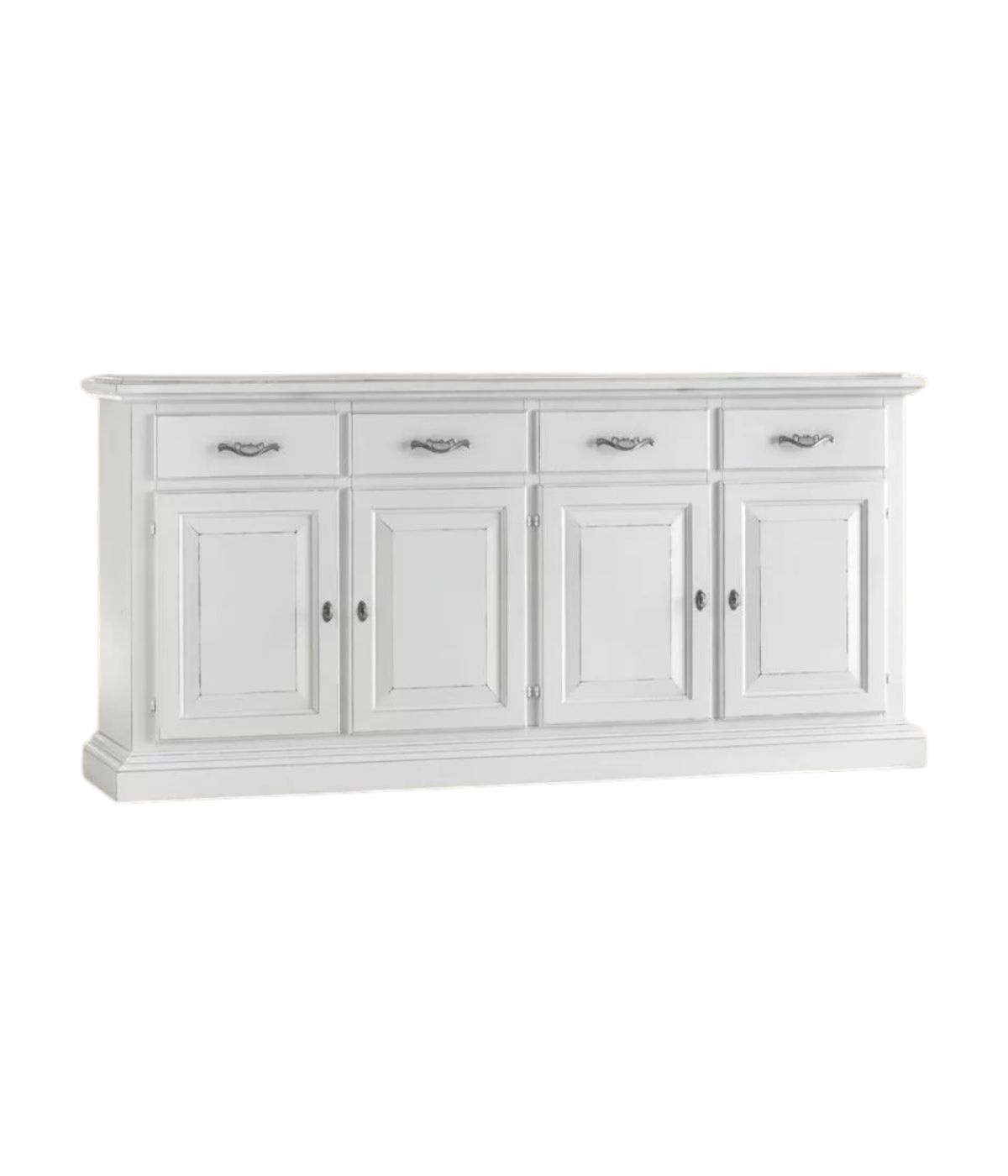 MADIA CREDENZA SHABBY CHIC IN LEGNO MASSELLO 4 PORTE BIANCO CONSUMA...