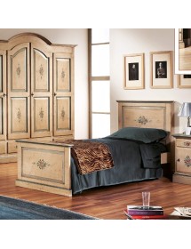 MOBILI 2G - LETTO  DRITTO SINGOLO AVORIO ANTICO FILO AZZURRO IN LEGNO
