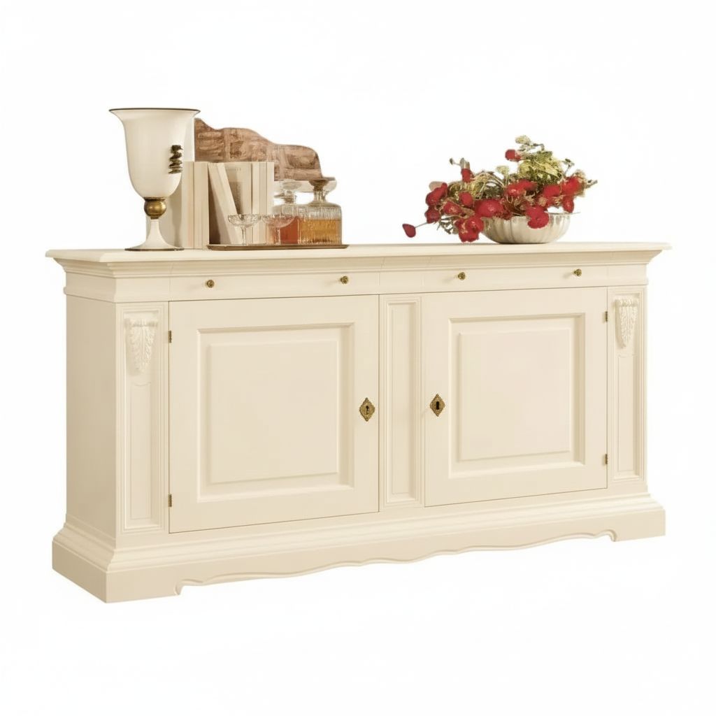 Madia credenza 2 ante arte povera legno avorio 214x53x123